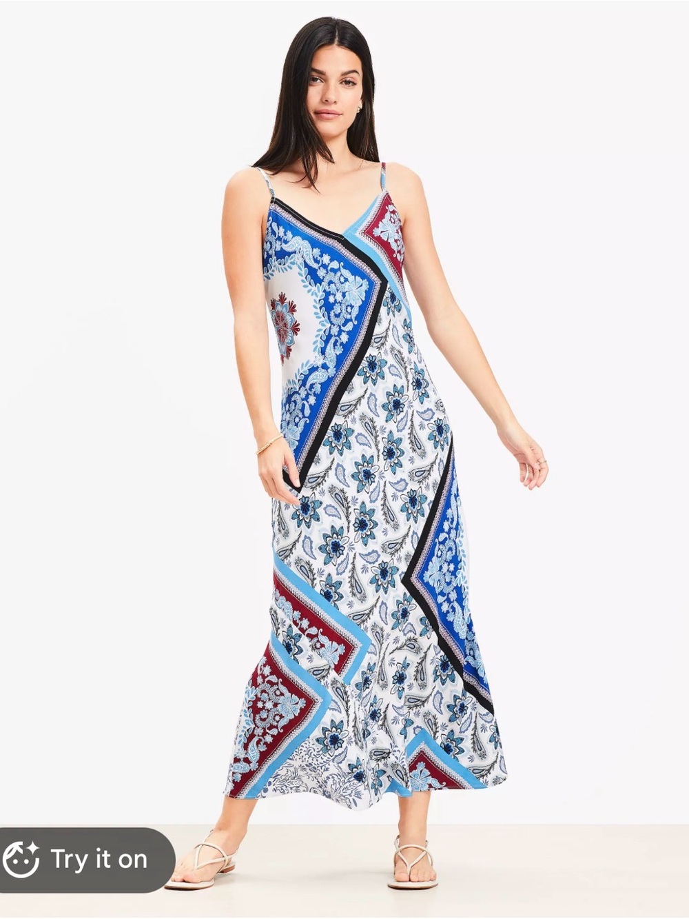 2 for $30 sale: Loft paisley bandana print patchwork maxi dress red white blue -